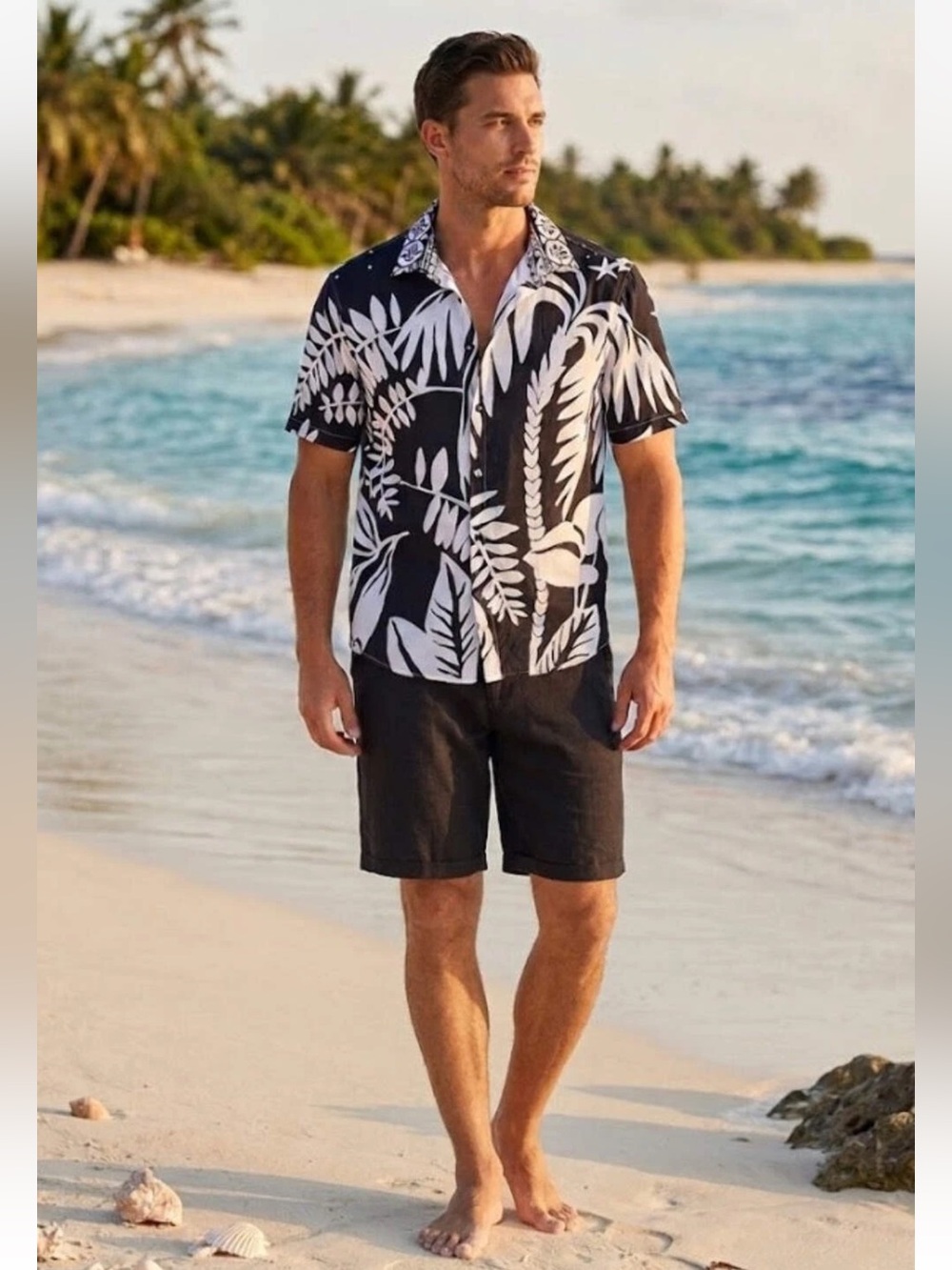 Johnny Was Men’s Palmas Cover Up Shirt Black White Size Medium NWT